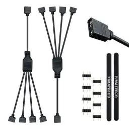 Produktbild: YIMATEECO ARGB Splitterkabel, 5V 3-polig Verlängerungskabel Adapter 1 auf 4 Splitterkabel Verlängern und verbinden 30cm für CPU-Kühler und 5 V ARGB-Lüfter (30CM, 2Stü, ARGB 1 zu 4 Splitter)