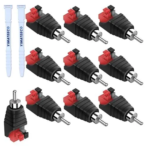 Produktbild: YIMATEECO Cinch Stecker Adapter, 10 Stk RCA Cinch zu Lautsprecher Kabeladapter Phono Cinch-Stecker zu AV 2 Pin Schraubklemme Audio Video Federpresstyp Balum Konverter Adapter für CCTV (10 Stück)