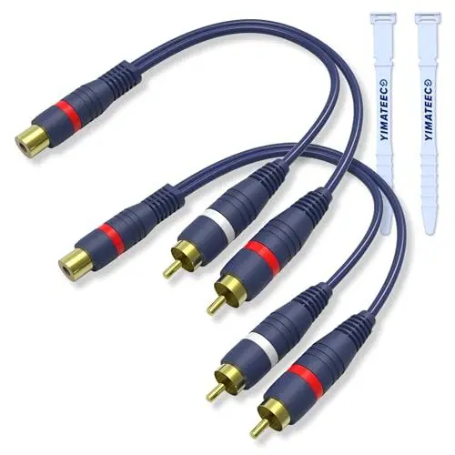 Produktbild: YIMATEECO Cinch Y Kabel Cinch Splitter RCA Y Adapter Kabel 15cm AV Audio Kabel Cinch Verteiler für Subwoofer, Lautsprecher Heimkino (15cm RCA Y Kabel, 1 Buchse zu 2 Stecker, 2Stü)