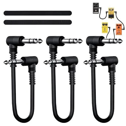 Produktbild: YIMATEECO Gitarren Klinkenpatchkabel, 6.35mm Gitarren Patchkabel Rechtwinklig 1/4'' Stereostecker Instrumentenkabel für Gitarre/Bass Effektpedale Pedalboard TS Audio Kabel (15CM Stereo, 3er-Pack)