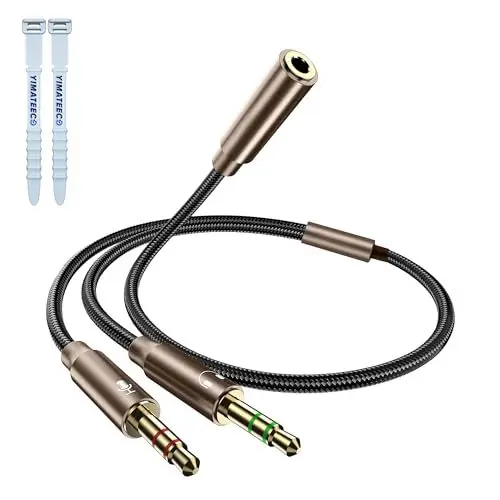 Produktbild: YIMATEECO Kopfhörer Adapter Y Splitter, 1M Audio Splitter Klinke 3.5mm Buchse auf Doppelstecker Headset Stereo Aux Kabel Mikrofon für PS4, Gaming, Headset, PC, Laptop(1M, Buchse auf 2 Stecker, 1Stü)