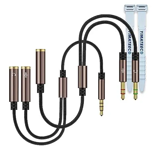 Produktbild: YIMATEECO Kopfhörer Adapter Y Splitter 3,5mm, Audio Klinke Headset Stereo Aux Splitter Kabel Mikrofon für PS4, Gaming, Headset, PC, Xbox One, Laptop, Lautsprecher (1 Satz, 2 Stü, Braun)
