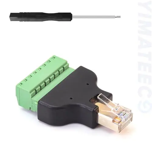 Produktbild: YIMATEECO RJ45 Schraubklemmenadapter, RJ45 8P8C Stecker auf Terminal Block 8 Pins Schraubklemmenblock Konverter Adapter CCTV/DVR Ethernet Verbindungsstück LAN Netzwerkstecker (RJ45 Stecker, 1PC)