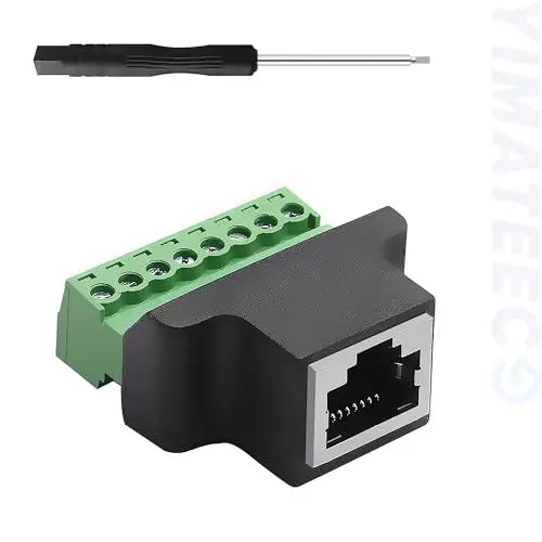 Produktbild: YIMATEECO RJ45 Schraubklemmenadapter, RJ45 Buchse auf Terminal Block 8 Pins Schraubklemmenblock Adapter Konverter LAN Netzwerkstecker für Cat7 Cat6 Cat5 Ethernet Extender CCTV/DVR (RJ45 Buchse, 1PC)