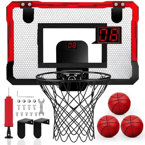 Produktbild: Yimore Mini Basketballkorb Indoor fürs Zimmer, Basketballkorb Kinder Outdoor, Basketball Korb mit Automatischer Wertung mit 4 Bällen, Spielzeug Basketballkörbe Tür Set Jungen Geschenk