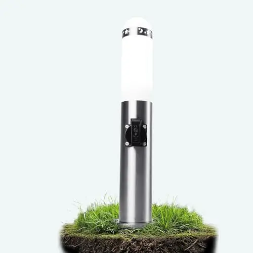 Produktbild: YindaLux Wegeleuchten außen IP44 Wegeleuchte mit Steckdose, Pollerleuchte Energiesäule inkl. E27 Fassung Erdspieß,Edelstahl Sockelleuchte Stromsäule Höhe 50cm Gartenbeleuchtung mit Strom-Nickel