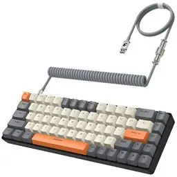 Produktbild: YINDIAO T8 60% Gaming-Tastatur,68 Tasten,Kompakte,Kabelgebundene,Mechanische Mini-Tastatur mit 18 Chroma-RGB-Hintergrundbeleuchtung,Blauer Schalter,USB-C-Spiraltastaturkabel,für PC,PS4-Dunkelgrau