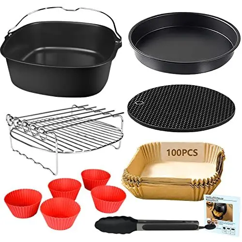 Produktbild: Heißluftfritteuse Zubehör 11-teiliges Set, BPA-frei Quadrat Airfryer Zubehör XXL Kompatibel für Philips Airfryer XXL 7,2L, 8,3L, COSORI 5,5L, Tefal 6,5L, Cecotec 6L Luftfritteuse
