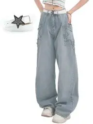 Produktbild: YINGWIN Star Jeans mit Gürtel Y2k Boyfriend Baggy Jeans Damen Aesthetic Stuff 90er Jahre Outfit Damen
