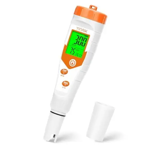Produktbild: YINMIK pH EC Messgerat, Simultananzeige pH Messgerät Wasser, Kontinuierliche Überwachung ph Wert Messgerat. Digitales pH EC Messgerät Grow, TDS EC pH Tester für Pool, Whirlpool, Trinkwasser