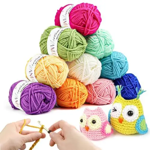 Produktbild: YINVA Häkelgarn 10 Farben x 25g Acryl Wolle Zum Häkeln 70M Dicke Wolle Zum Stricken Häkelwolle für Anfänger Crochet Yarn für Häkeln Stricken und Handwerk