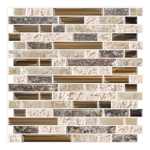 Produktbild: Yipscazo Fliesenspiegel für Küche, selbstklebend, 30,5 x 30,5 cm, zum Abziehen und Aufkleben, für Waschküche, Badezimmer, strukturierter Vinyl-Aufkleber, Wandfliesen, Smart Tile in Sandstein, 10 Bögen