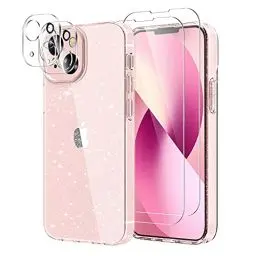 Produktbild: YIRSUR (3 in 1 Klar Glitzer Hülle für iPhone 13 mit 2 Stück Schutzfolie und 2 Stück Kamera Panzerfolie, Handyhülle Transparent Slim Soft Silikon TPU Glitzernde Schutzhülle für Frauen und Mädchen