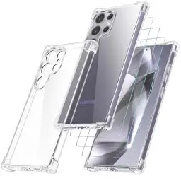 Produktbild: YIRSUR Hülle für Samsung Galaxy S24 Ultra 5G mit 3 Schutzfolie, Weiche Silikon Dünn Transparent Case mit Kameraschutz Handyhülle Samsung S24 Ultra 5G Klar Schutz Hülle