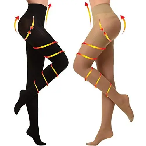 Produktbild: YISEMEYA 2 Paar Medizinische Kompressionsstrümpfe Damen Lang ,20-30 mmHg Stützstrümpfe Damen, Undurchsichtig Zehenwickel Kompressionsstrumpfhose Damen klasse Unterstützung für Krampfadern, Ödeme