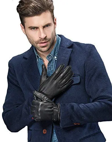Produktbild: YISEVEN Hirschleder Lederhandschuhe Herren Wolle Gefüttert Warm Fahrrad Handschuhe Mann Winter Autofahrer Leder Echtleder Herrenhandschuhe Männer Motorrad Geschenk, Schwarz L/9.5