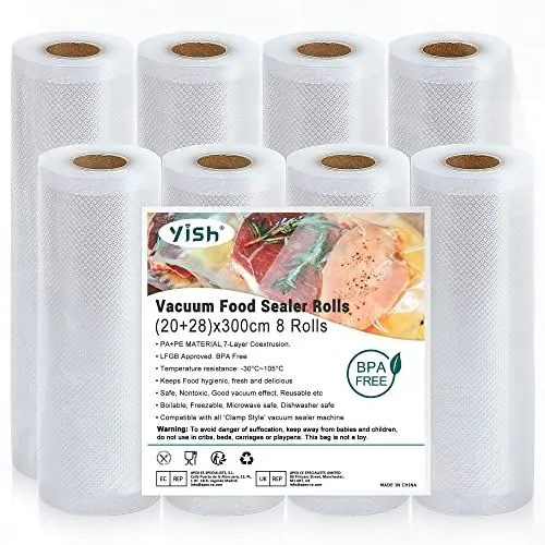 Produktbild: YISH Vakuumierbeutel Vakuumierfolie Vakuumbeutel Lebensmittel Vakumierfolienrollen：Vakuumbeutel für Sous Vide Folienrollen für Vakuumierer 8 Rollen 20/28x300cm Folien,BPA-Frei
