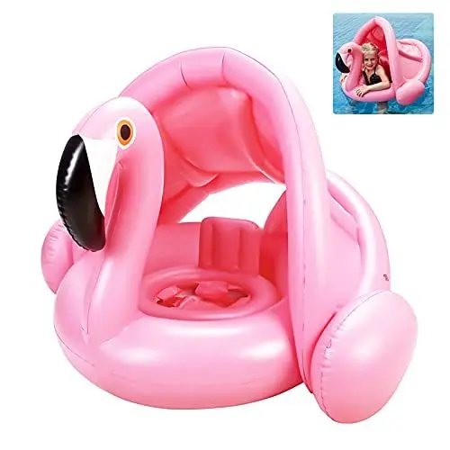 Produktbild: Yisscen Baby Schwimmring, Flamingo mit Sonnenschutz, Pool Schwimmring, aufblasbarer schwimmreifen, für Kinder ab 6 Monaten bis 48 Monaten