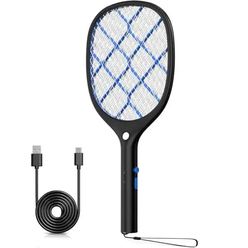 Produktbild: YISSVIC Elektrische Fliegenklatsche extra stark 4000 V mit LED Beleuchtung und Akku Aufladbar Schwarz
