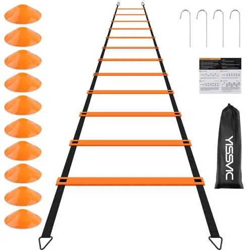 Produktbild: Yissvic Fussball Trainingszubehör Kinder Koordinationsleiter Trainingsleiter Jungen mit 10 Hütchen fußball Trainingsset Equipment Zubehör mit Tragetasche für Basketball fußball 6m