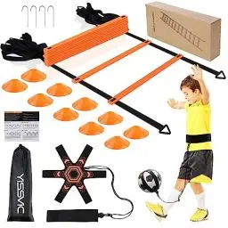 Produktbild: Yissvic Fussball Trainingszubehör Koordinationsleiter Fussball Geschenke Jungen Trainingsset 6m mit Kick Trainer 10 Hütchen 4 Erdnägel