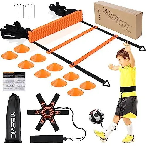 Produktbild: Yissvic Fussball Trainingszubehör Koordinationsleiter Fussball Geschenke Jungen Trainingsset 6m mit Kick Trainer 10 Hütchen 4 Erdnägel