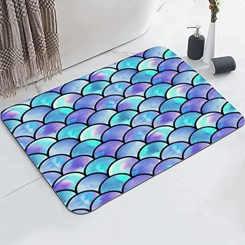 Produktbild: YISUMEI Badezimmerteppich 42x60 cm Badematte Gummisohle Rutschfester Waschbar Absorbierender Badvorleger Schnelltrocknend(Meerjungfrau)