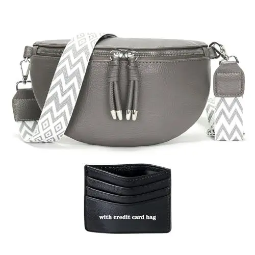 Produktbild: YISUOHOOM Bauchtasche Damen Umhängetasche klein Crossbody Bag Veganes Leder Brusttasche Kleine Handtasche Grau Geschenke für Frauen
