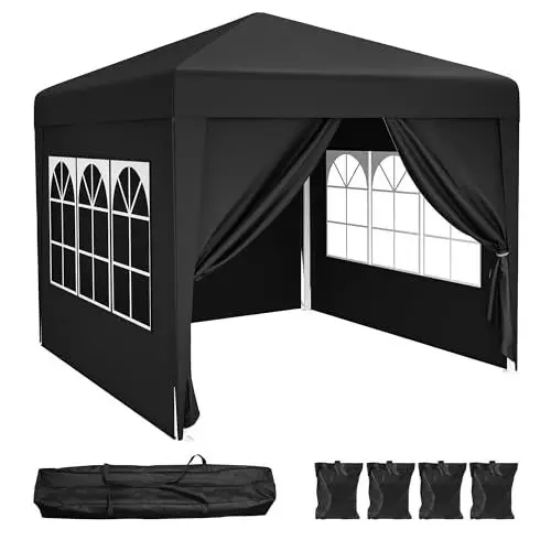 Produktbild: YITAHOME 2,4 x 2,4m Pavillon mit Seitenteilen, Wasserdicht Faltpavillon Pop up Gartenpavillon für Strand, Hochzeit, Terrasse, Camping, Grill (Schwarz)