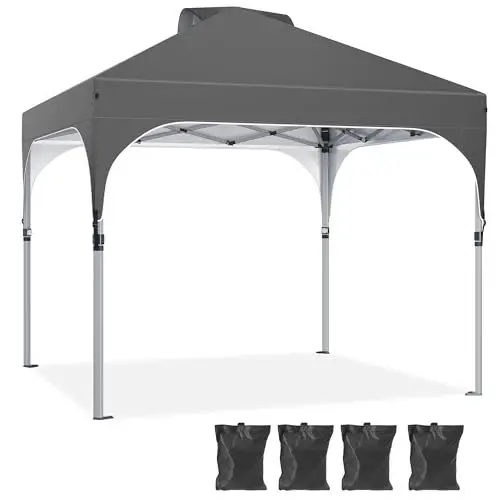 Produktbild: YITAHOME 2,5 x 2,5m wasserdichte Pavillon Faltpavillon, Faltbarer Pop up Pavillon Outdoor Anti-UV Gartenpavillon Höhenverstellbarfür Alle Jahreszeiten Für Party Camping Märkte Pool Festival,Dunkelgrau