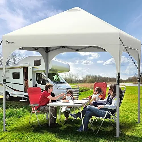 Produktbild: YITAHOME 2,5 x 2,5m wasserdichte Pavillon Faltpavillon, Faltbarer Pop up Pavillon Outdoor Anti-UV Gartenpavillon Höhenverstellbarfür Alle Jahreszeiten Für Party Camping Märkte Pool Festival, Weiß