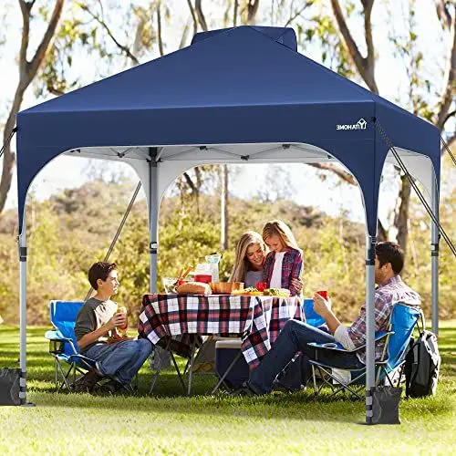 Produktbild: YITAHOME 3X3 wasserdichte Pavillon Faltpavillon, Faltbarer Pop up Pavillon Outdoor Anti-UV Gartenpavillon Höhenverstellbarfür Alle Jahreszeiten Für Party Camping Märkte Pool Festival, Blau