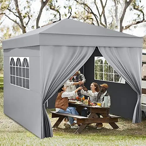 Produktbild: YITAHOME 3X3 wasserdichte Pavillon mit Seitenteilen, Faltbarer Pop up Faltpavillon Outdoor Gartenpavillon Höhenverstellbar Alle Jahreszeiten Anti-UV Für Party Camping Märkte Festival