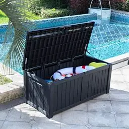 Produktbild: YITAHOME 450 Liter Groß Gartenbox Wasserdicht,Garten Auflagenbox Wetterfest Garten Aufbewahrungsbox für Gartengeräten Poolzubehör Spielzeug, Abschließbarem Outdoor Kissenbox, 140x66x59cm (Schwarz)