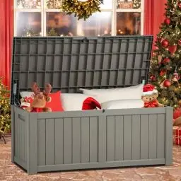 Produktbild: YITAHOME 450 Liter Groß Gartenbox Wasserdicht, Abschließbarem Outdoor Kissenbox, Garten Auflagenbox Wetterfest Garten Aufbewahrungsbox für Gartengeräten Poolzubehör Spielzeug, 140x66x59cm(Hellbraun)