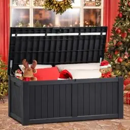 Produktbild: YITAHOME 450 Liter Groß Gartenbox Wasserdicht, Abschließbarem Outdoor Kissenbox, Garten Auflagenbox Wetterfest Garten Aufbewahrungsbox für Gartengeräten Poolzubehör Spielzeug, 140x66x59cm (Schwarz)