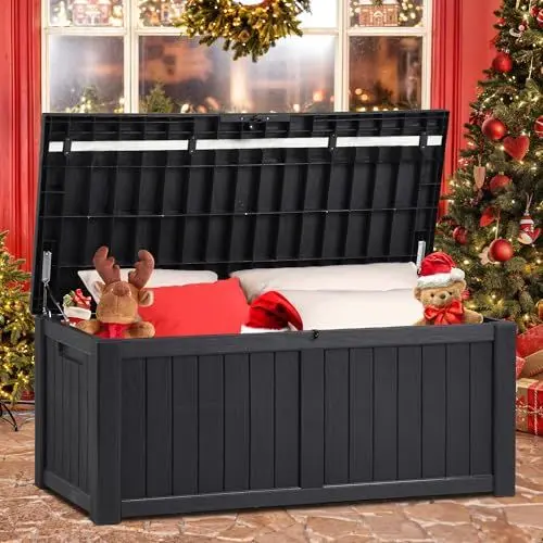 Produktbild: YITAHOME 450 Liter Groß Gartenbox Wasserdicht, Abschließbarem Outdoor Kissenbox, Garten Auflagenbox Wetterfest Garten Aufbewahrungsbox für Gartengeräten Poolzubehör Spielzeug, 140x66x59cm (Schwarz)