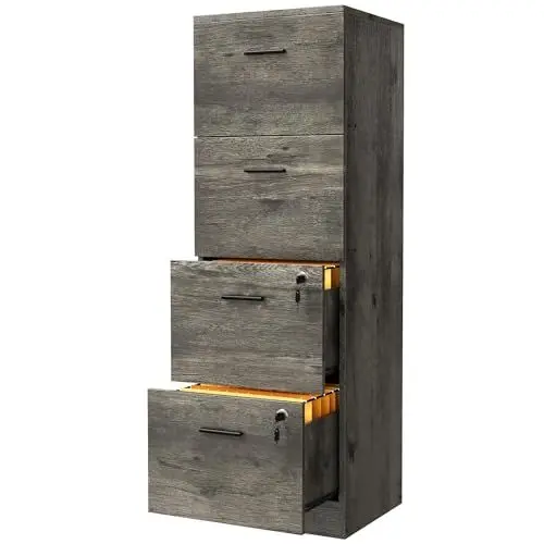 Produktbild: YITAHOME Aktenschrank mit 4 Schubladen, Büroschrank Abschließbar,130,7 cm tiefer Vertikaler Aktenschrank für Aktenordner in A4-Größe, Schubladenschrank für Zuhause und Büro (grau)