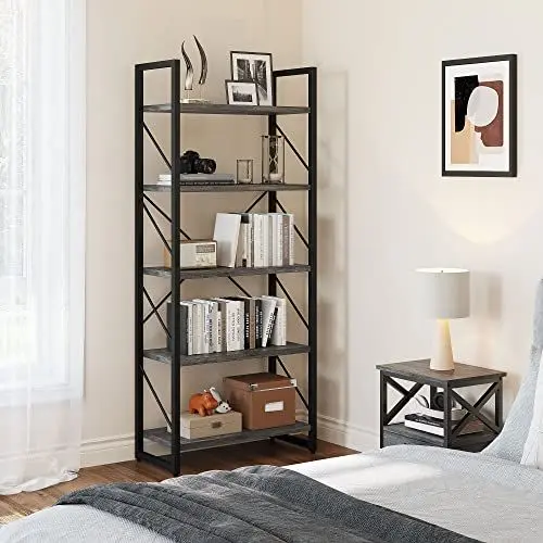 Produktbild: YITAHOME 5 Etagen Bücherregal, industrielles kunstvolles graues Bücherregal, Bücherregal, Bücherregal, Aufbewahrungsregal, Bücherhalter, Organizer für Bücher, Filme im Wohnzimmer, Heimbüro,