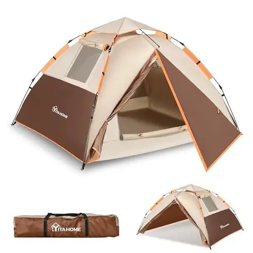 Produktbild: YITAHOME Camping Zelt, Pop up Zelt 2 Personen Wasserdicht Familie Kuppelzelt Wasserdicht Winddich 210D Oxford Reißfestigkeit mit 2-Fenstern, Portable Ultralight für Camping Wandern Backpacking