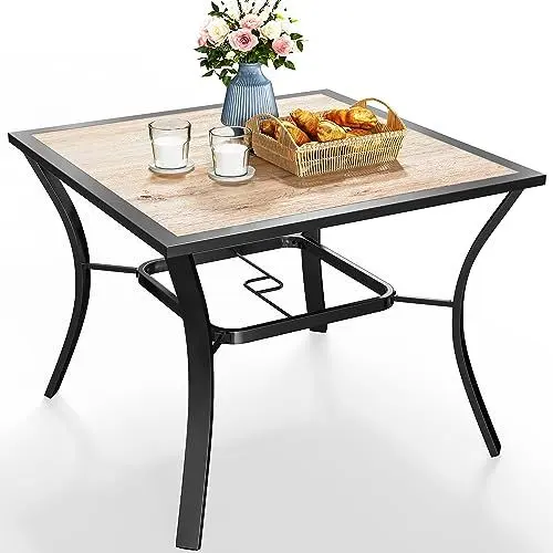 Produktbild: YITAHOME Gartentisch, 94x94cm Terrassentisch mit 4cm Sonnenschirmloch, quadratischer Outdoor-Terrassentisch, Holzmaserung Imitation Outdoor-Esstisch ideal für Garten, Rasen