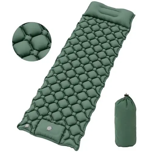 Produktbild: YITAHOME Isomatte Selbstaufblasend Ultraleichte Camping Luftmatratze mit Eingebaute Pumpe und Kissen, Camping Matratze mit Tragetasche und Fußpumpe für Outdoor, Camping, Reisen (Frühling Grün)