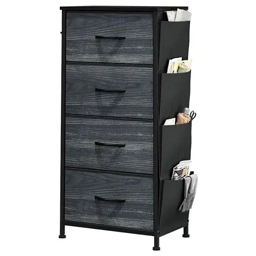 Produktbild: YITAHOME Kommode, 5 Stoffschubladen mit Griffen, Aufbewahrungsschrank, Schubladenschrank, Schrank, Metallgestell, stoffkommode für Schlafzimmer, für Wohnzimmer, Flur, Büro, Schwarze Holzmaserung