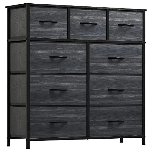 Produktbild: YITAHOME Kommode, 9 Stoffschubladen mit Griffen, Aufbewahrungsschrank, Schubladenschrank, Schrank, Metallgestell, stoffkommode für Schlafzimmer, für Wohnzimmer, Flur, Büro, Schwarze Holzmaserung