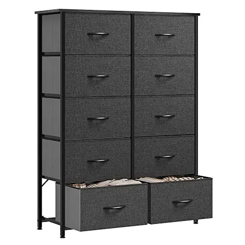 Produktbild: YITAHOME Kommode, Kommode mit 10 Schubladen, Stoffkommode für Schlafzimmer, Wohnzimmer, Schrank,Stabiler Stahlrahmen, Leicht zu Ziehen, Stoffkörbe und Holzoberfläche, Schwarzgrau