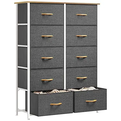 Produktbild: YITAHOME Kommode, Kommode mit 10 Schubladen, Stoffkommode für Schlafzimmer, Wohnzimmer, Schrank,Stabiler Stahlrahmen, Leicht zu Ziehen, Stoffkörbe und Holzoberfläche, Grau