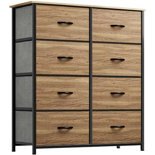 Produktbild: YITAHOME Kommode, Schrank, Aufbewahrungsschrank, 8 Schubladen aus Stoff mit Griffen, Aufbewahrungskommode, Rohholzmaserung