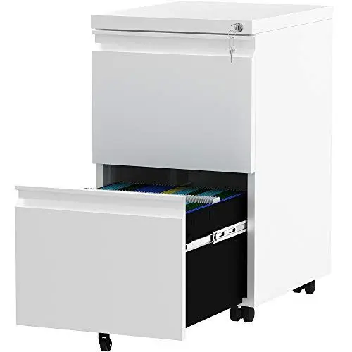 Produktbild: YITAHOME Rollcontainer mit Abschließbar 2 Schubladen, Mobiler Aktenschrank mit Rollen für A4, Legal, Letter, Metall Büroschrank für Home-Office, Hängeregistratur, Weiß, 51 x 39 x 71cm