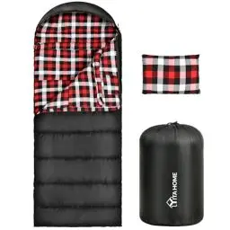 Produktbild: YITAHOME Schlafsack Outdoor für Erwachsene 3–4 Jahreszeiten Baumwolle Flanellfutter Camping Schlafsäcke Winter Deckenschlafsack mit Kissen Wasserdichter und Warmer 230 x 90CM (Rechts)