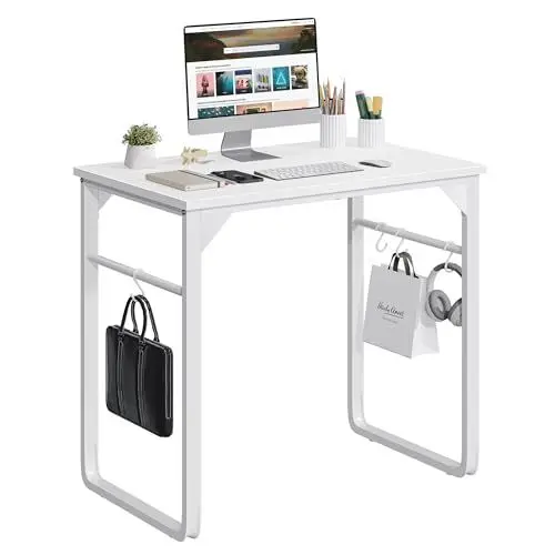 Produktbild: YITAHOME Schreibtisch, Kleiner Computertisch Weiß Computertisch Bürotisch 80 x 50x 75 cm Home Office Schreibtisch, PC Tisch mit Haken, Kleiner Bürotisch Officetisch für Home Office